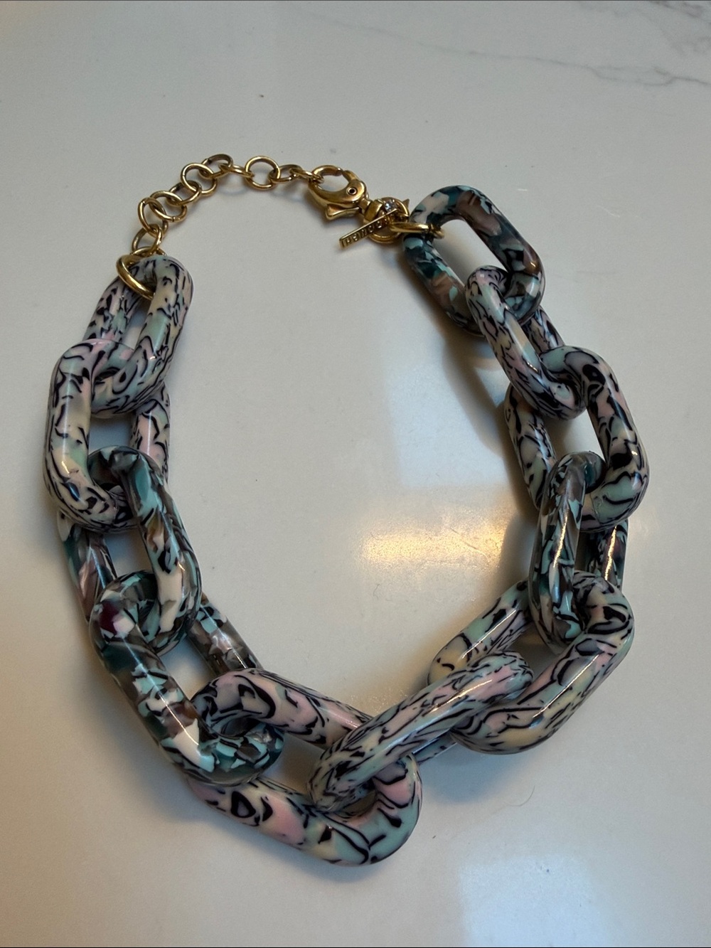 Lele Sadoughi Gold-Accented Multicolor Resin Link Necklace - Pink & Teal